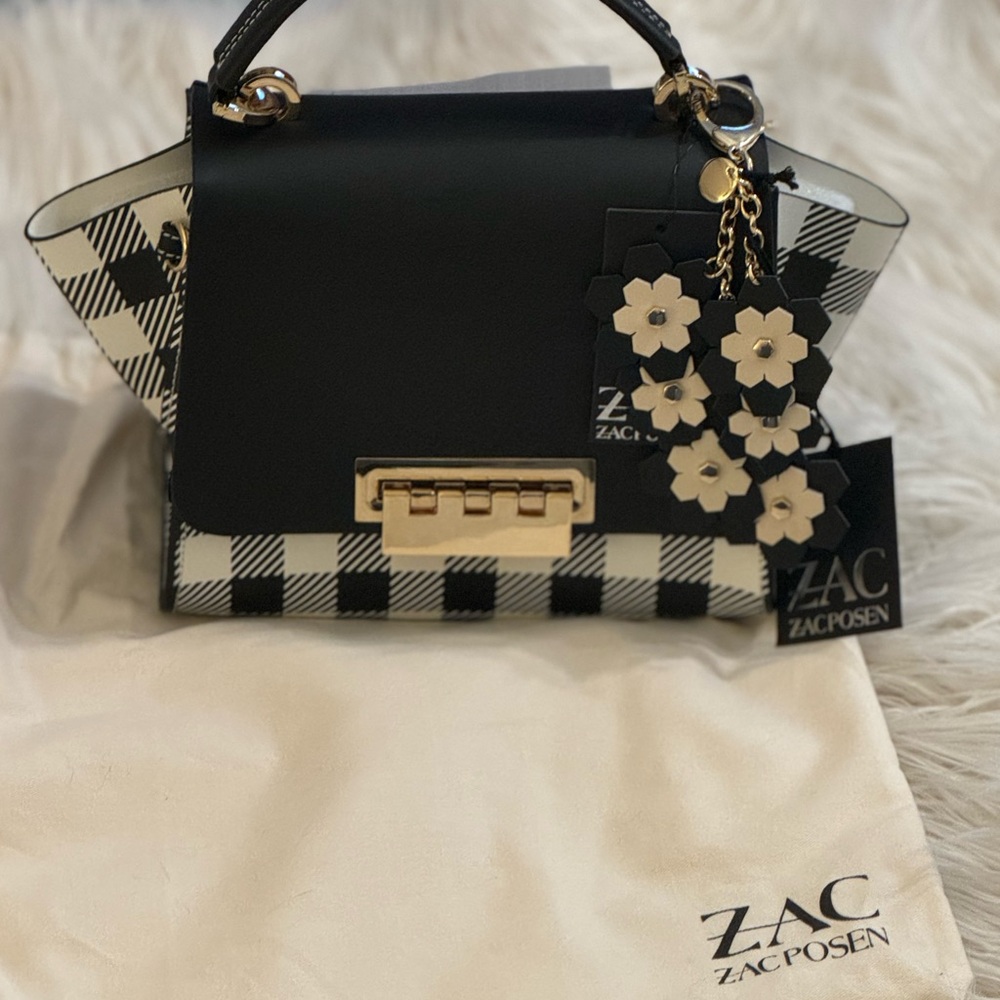 🆕NWT Zac Posen Gingham Small Crossbody🆕 & 🆕NWT Matching Floral Bag Charm🆕!
